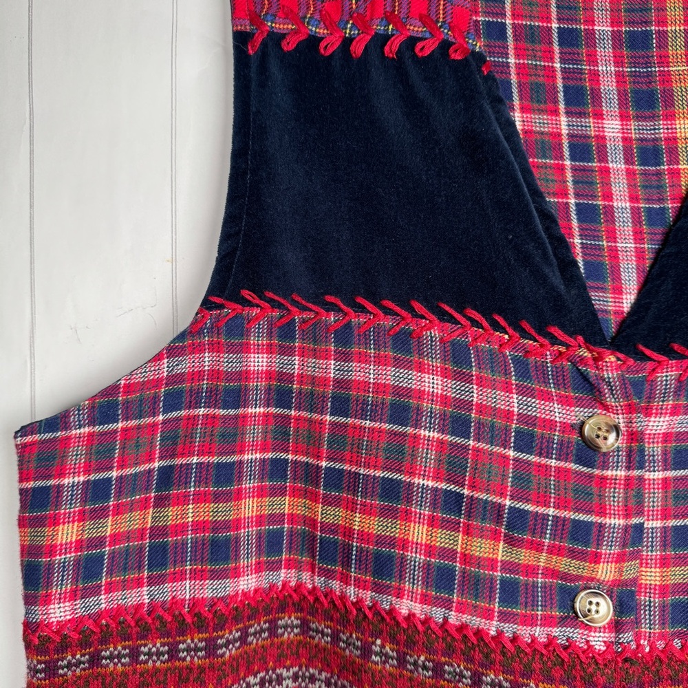 Vtg Studio Collection Red Plaid Patchwork Vest So… - image 3